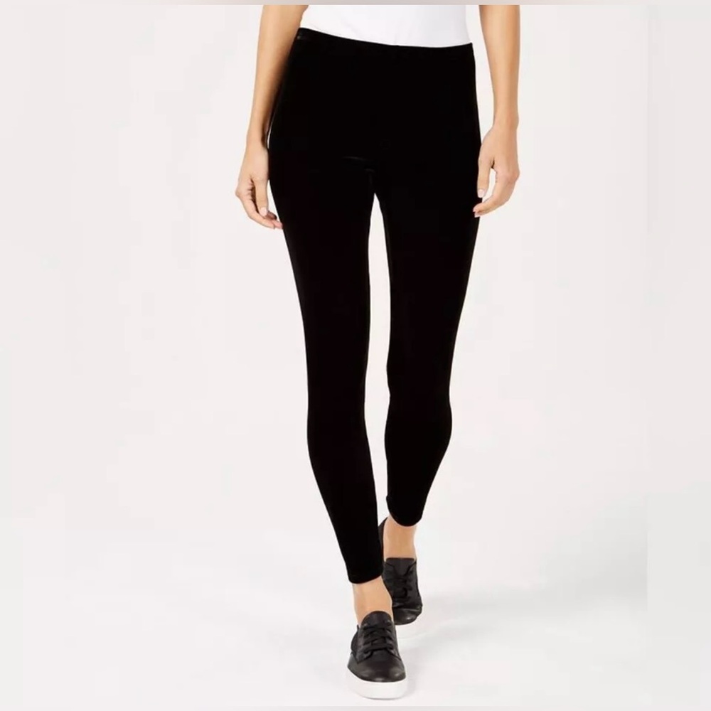 Eileen Fisher Stretch Velour Velvet Pull On Ankle Legging Size XXS/TTP Black - Picture 2 of 8